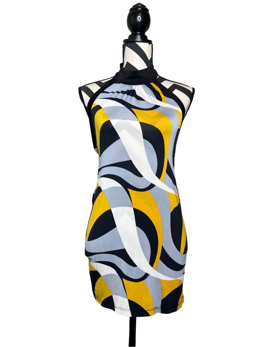 Y2K 90's Retro Color Block Halter Tunic Mini Dress Sz S
